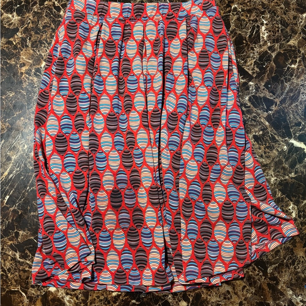 LuLaRoe Red and Blue A-Line Midi Skirt